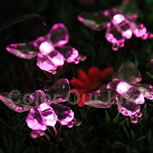 Color Our Life 40 LED Butterfly Solar Fairy String Lights,24.6ft 7.5m 8Modes Waterproof String Lights for Outdoor, Gardens, Homes, Wedding, Christmas Party (Pink)
