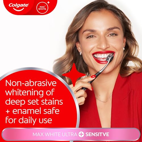 Colgate Max White Ultra + Sensitive Toothpaste 75ml | Clinically Proven 5x Whiter Teeth* and 24/7 Protection** for Sensitive Teeth