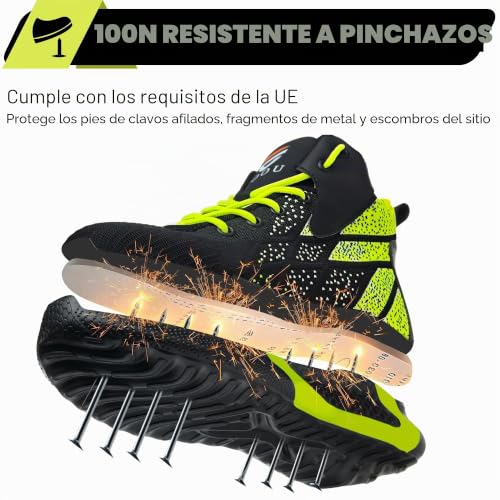 PAQOZKC Botas de Seguridad para Hombre Mujer Ligeras Botas de Trabajo con Punta de Acero Comodas Zapatos de Seguridad Caña Alta 35-48 EU