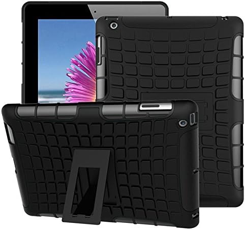 iPad 2 Case,iPad 3 Case,iPad 4 Case, TOODAY Ultra Premium Slim Hybrid Heavy Duty Armor Protection Cover Anti Slip Kids Friendly Shockproof Silicone Protective Cover for Apple iPad 2/3/4 (Black)