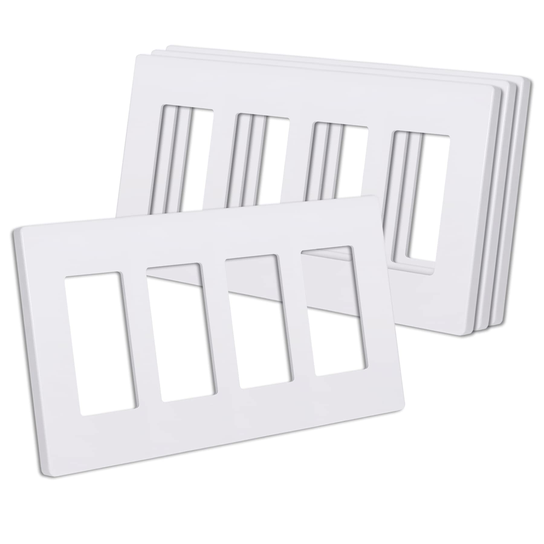 Photo 1 of CML 4-Gang Matte White Decorator Screwless Wall Plates, 4 Pack Child Safe Light Switch Covers, Standard Size 4.68” X 8.34”, Scratch and Impact Resistant, Hidden Screws, Polycarbonate