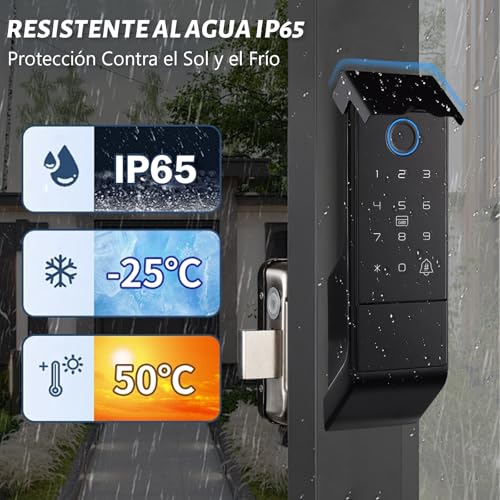 LOKOOY Cerradura inteligente, cerradura electrónica 5 en 1-huella digital, contraseña, TTLOCK APP, llave física, tarjeta RF, cerradura inteligente impermeable para exteriores IP65