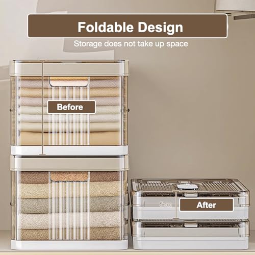 Foldable Plastic Organizer Drawers - Pullable Closet Wardrobe Organizer,47L x 30W x 22H Stackable Storage Basket with Adjustable Dividers, Space-Saving for Cupboard, Bedroom (XL gray)