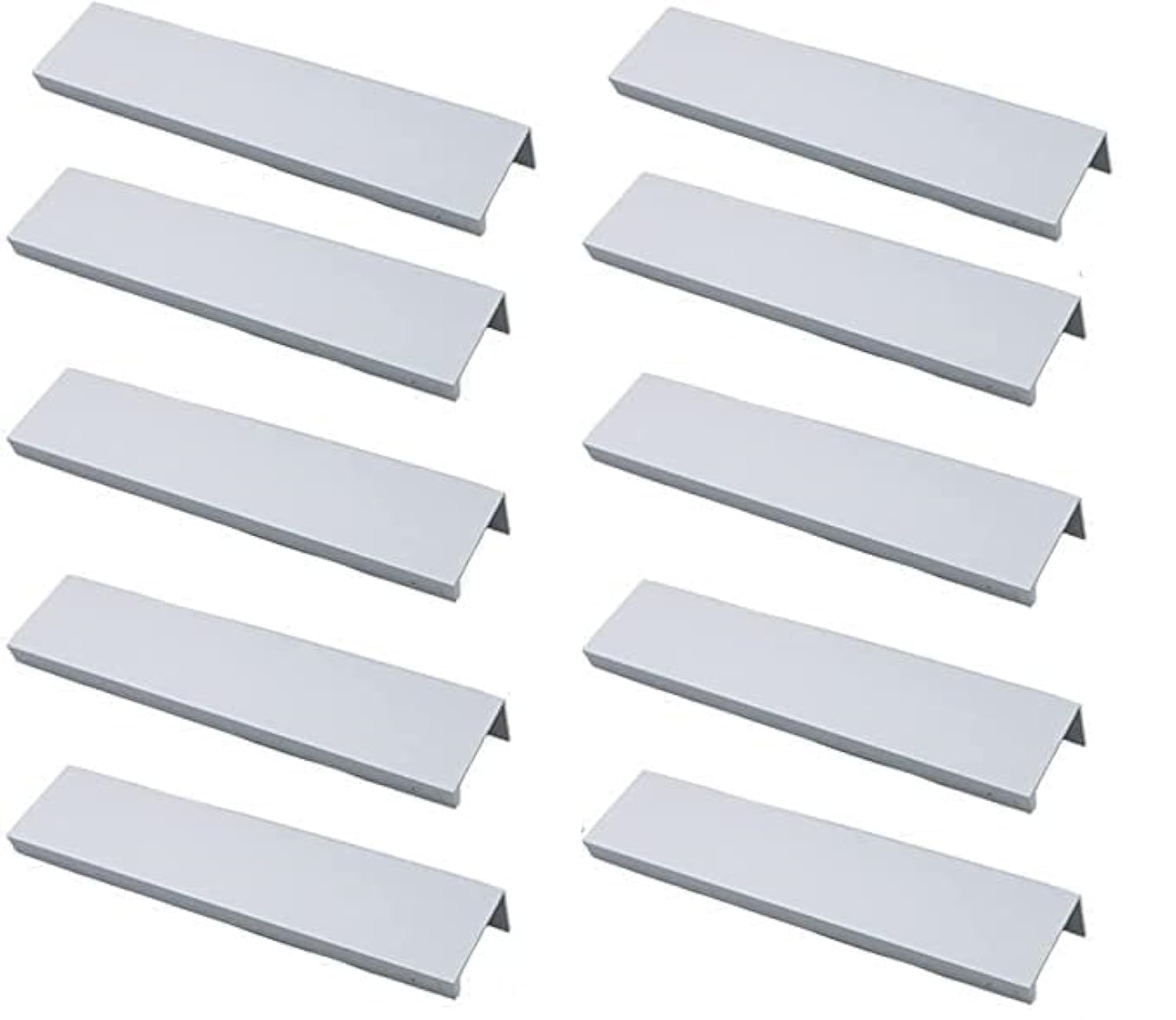 MARGUERASW Set of 10 Modern Silver Aluminium Alloy Pull Handles - Brushed Finish - 64mm Hole Distance - Perfect for Kitchen Cabinets, Cupboards, Drawers