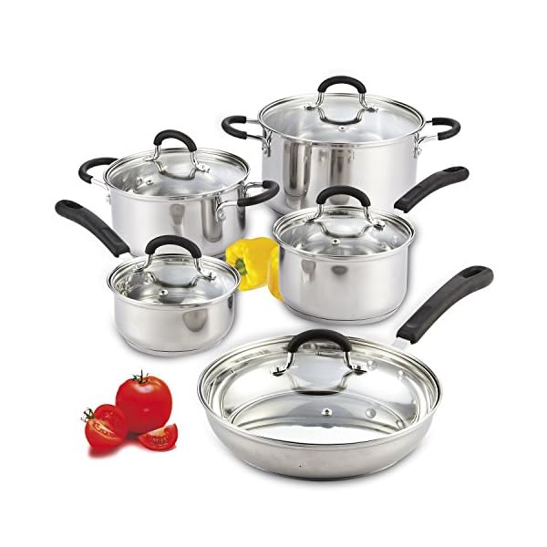 Cook N Home Stainless Steel Cookware Sets 10 Piece, Pots and Pans with