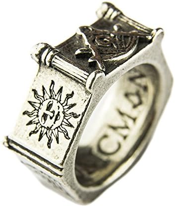 Square and Compass Pewter Ring with Masonic Symbols Made in England