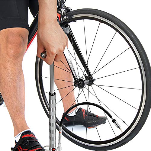 2018-Upgraded Bike Pump Portable High Pressure Mini Bicycle Floor Pump 160PSI Compatible with Presta Schrader Valve Pressure Gage Aluminum Alloy Bike Tire Pump for Road Mountain BMX Bikes Silver
