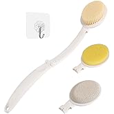 LFJ 19" Long Handle Shower Sponge Brush Set | 3 in 1 Body Brush, Bath Sponge and Lotion Applicator Improved Skin Health, Suitable for Men and Women, Foldable