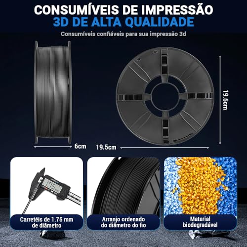 Filamento de Impressão 3D PLA (Preto), Filamento Impressora 3D, Filamento Brilhante para Impressora 3D 1Kg, Seda 1.75 mm Filamentos 3D Brilhantes, Adequado para Maioria Das Impressoras 3d