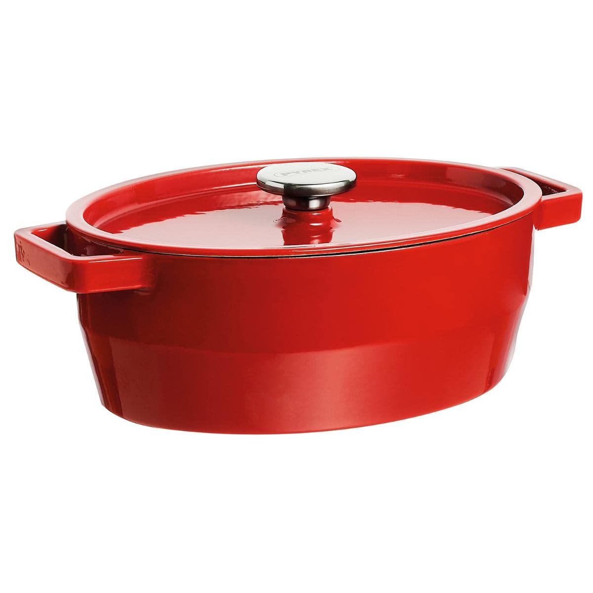 Pyrex 33 cm Oval Cast Iron Slow Cook Enamelled Casserole, Red