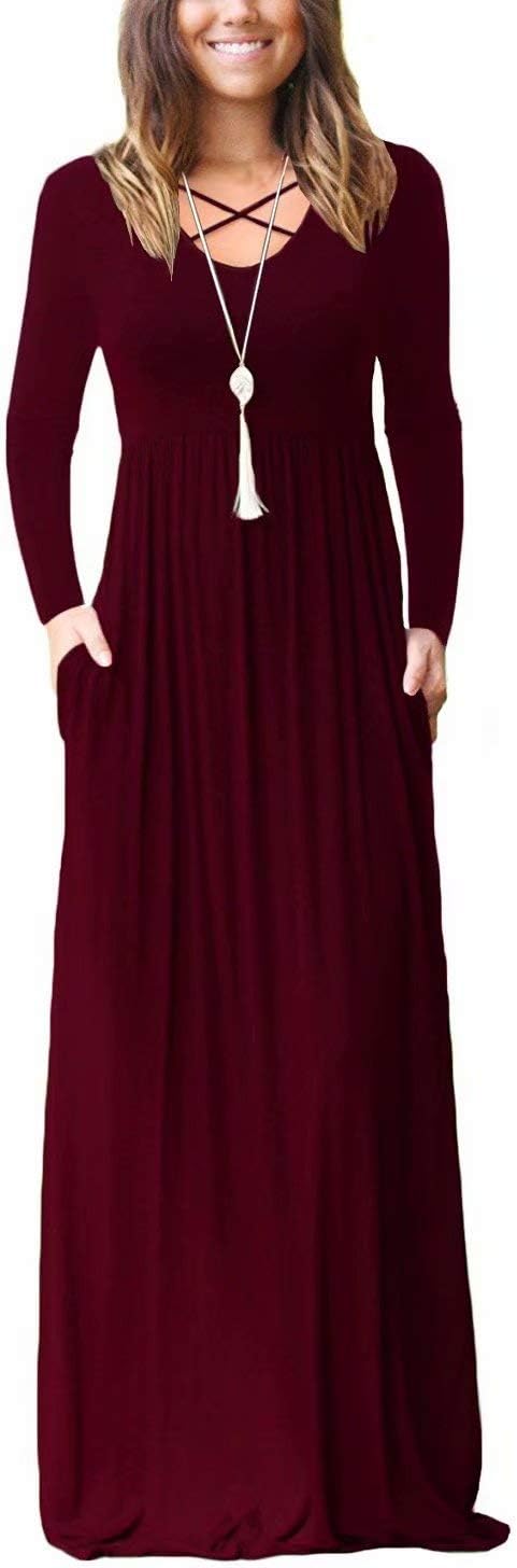 Women's Sleeveless Racerback and Long Sleeve Maxi Dresses with Pockets Plain Loose Long Dresses