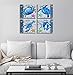Teal Home Wall Art Decor - Ocean Theme Mediterranean Style Canvas Prints Framed and Stretched Ready to Hang Sea Animal Octopus Turtle Seahorse Crab Pictures Posters Bathroom - 12 x 12 Panel Set of 4 …