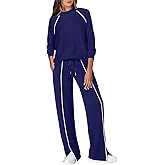 WIHOLL Lounge Sets for Women 2 Piece Fall Outfits 2025 Wide Leg Pant Matching Sets Womens Clothing