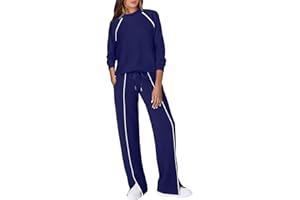 WIHOLL Lounge Sets for Women 2 Piece Fall Outfits 2025 Wide Leg Pant Matching Sets Womens Clothing