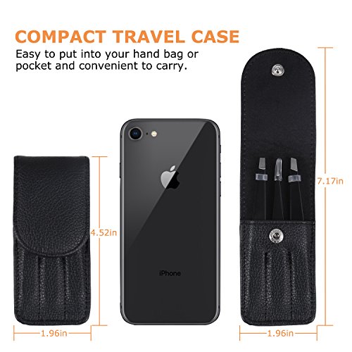 Ameauty Tweezers Set, 3 Pcs Slant Flat Pointed Professional Stainless Steel Tip Tweezers with Travel Case, Best Precision Eyebrow Tweezers and Ingrown Hair Remover for Both Women and Men - Thumbnail 5