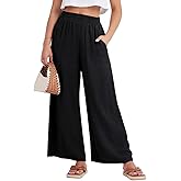 GRECERELLE Women Elastic High Waisted Wide Leg Pants Woman Casual Palazzo Trousers