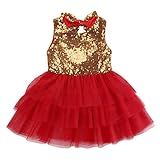 Kids Girls Princess Party Rose Flower Lace Ruffled Layered Tutu Skirt Dress 2-7y (2-3 Years, Red)
