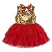 Kids Girls Princess Party Rose Flower Lace Ruffled Layered Tutu Skirt Dress 2-7y (2-3 Years, Red)