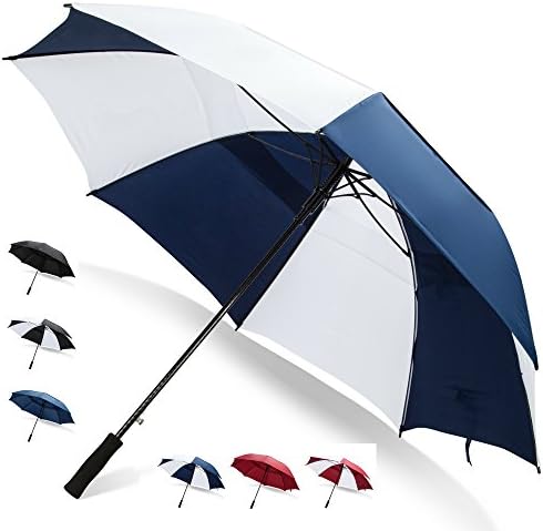 62/68 Inch Automatic Open Golf Umbrella - Extra Large Vented Windproof Waterproof Sturdy Double Canopy