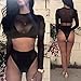 Diamondo Sexy Women Gauze Long Sleeve High Waist Bikini Swimwear Swimsuit (Black, Asian M)