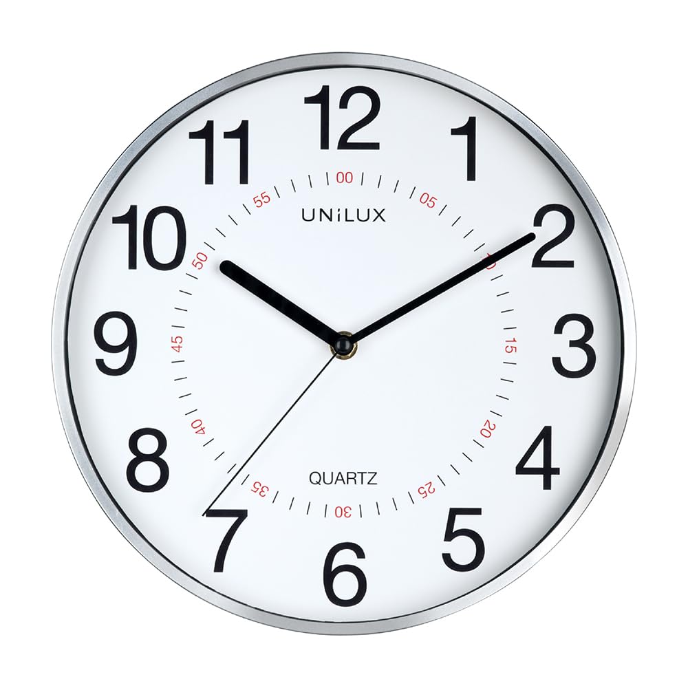 Unilux Aria Wall Clock, 30.5 cm Quartz Clock with Dual Display, High-Visibility Dial, Glass Front, Metal Grey – Office, School & Home