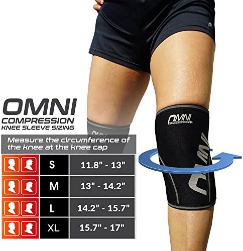 Omni Compression Knee Sleeves, One Pair. Compression Knee Sleeve Neoprene 7mm. Offers Ideal Support for Weightlifting, Powerlifting, and Cross Fit Activities for Both Men and Women (Black)