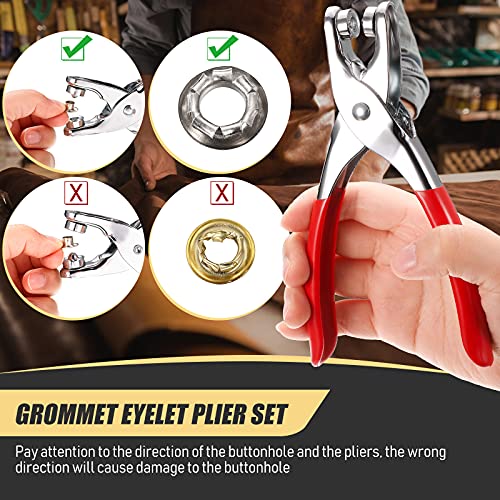 Grommet Eyelet Plier Set, Eyelet Hole Punch Pliers Kit with 300 Metal Eyelets, Grommet Tool Kit