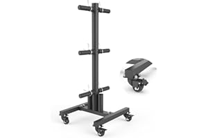 DONOW Olympic Weight Plate Rack Tree Bumper Plate Holder for Both Two Inch and One Inch Plates and Barbell Storage with Transport Wheels and Locking Casters 600lbs