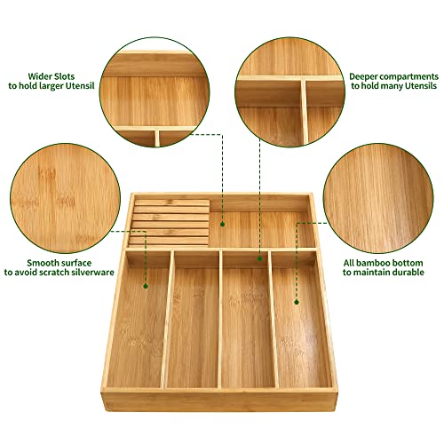 VaeFae Bamboo Silverware Organizer, Utensil Holder for Drawer, Wooden