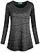Kimmery Workout Shirts for Women, Ladies Top Round Neck Long Sleeve Heathered Yoga Blouse Moisture Wicking Sun Protection Lightweight Dri Fit Tee Performance Black Medium