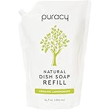 Puracy Natural Dish Soap Refill, Organic Lemongrass, 64 Fl Oz, Skin-Softening Liquid Dishwashing Detergent
