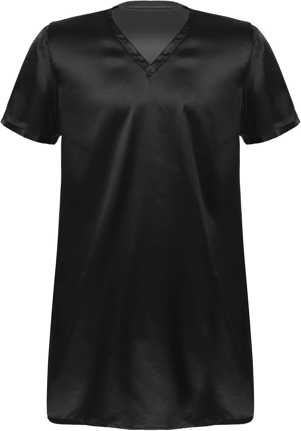 FEESHOW Sleepwear Mens Silk Satin Nightshirt Short Sleeve Pajamas