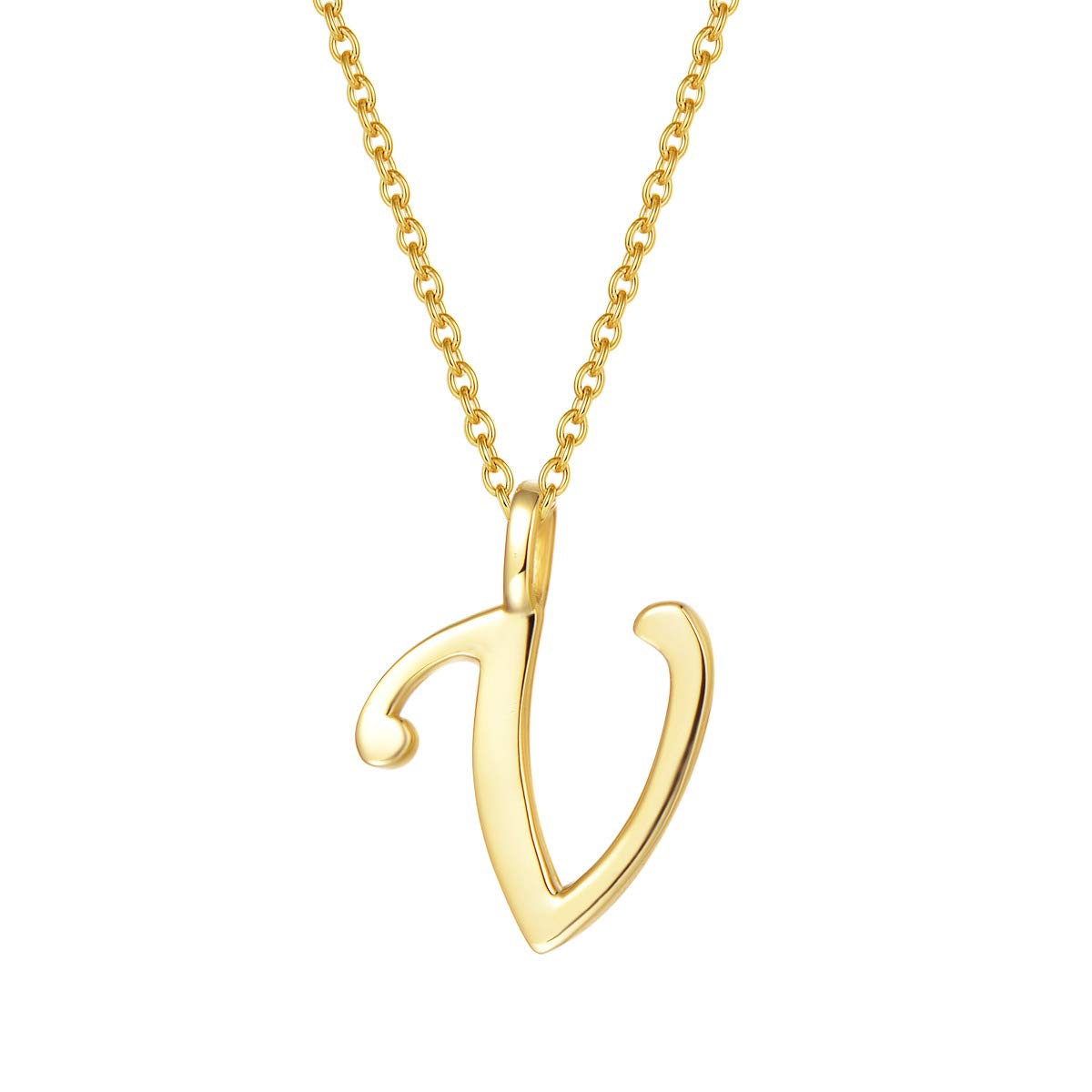 Initial Alphabet Necklace, 925 Sterling Silver with Yellow Gold Plated, Letter V Name Pendant for Women Girls Teenagers Friends with Gift Jewellery Box - Chain Length: 16 + 2 Inch