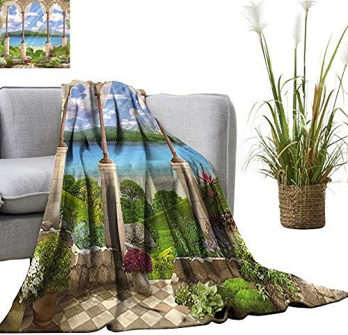 YOYI Baby Blanket Old Ancient Stone Arch View The Sea Balcony Fresco Garden Plants Spiritual Multicolor Indoor/Outdoor, Comfortable for All Seasons 50"x70"