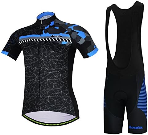 Aogda Men's Cycling Jersey Short Sleeve Bike Bicycle Clothing Shirts Bib Shorts Cycle Skinsuits Wear D196 (bib set 07, 3XL)