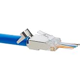 trueCABLE Cat6/6A RJ45 Pass Through Modular Plugs, Shielded (STP) External Ground Connector, UL Listed, EZ Crimp, Gold Plated 3 Prong 8P8C, 50 Pieces