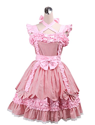 antaina Pink Cotton Bow Ruffle Lace Sweet Halter Victorian Lolita Cosplay Dress