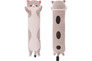 WUYU Lovely Plush Cat Doll Cute Cartoon Soft Stuffed Kitten Pillow Long Throw Sleeping Pillow Doll Toy Gift for Kids Girlfriend Multiple Size (Grey,70cm/27.5in)