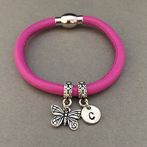 Butterfly leather bracelet, butterfly charm bracelet