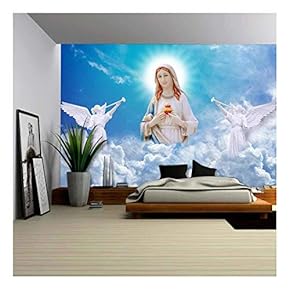 Mary on Heaven - Removable Wall Mural | Self-Adhesive Large Wallpaper - 66x96 inches