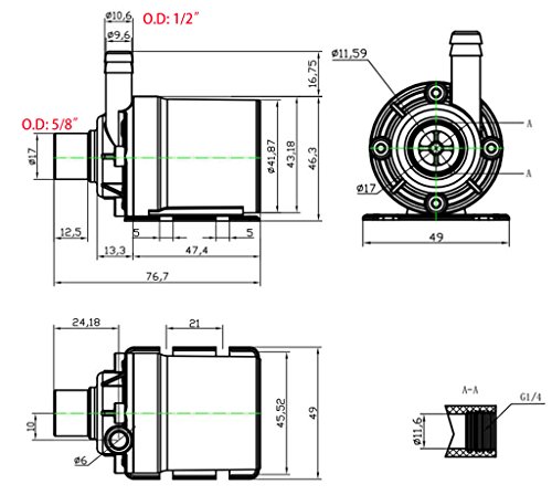 ZAOJIAO DC 12V Brushless Centrifugal Submersible Water Pump 800L/H 210GPH 5M/16ft for Fountain Pool Solar Circulation System Water Circulation System