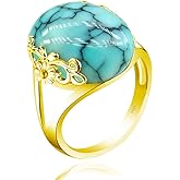 SWBRJ Natural Gemstone Crystal Ring,14K Yellow Gold Plated Edged with Flower Vine Genuine Gemstone Turkey Ring Jewelry for Women