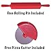 Pizza Stone Plus Cutter and Rolling Pin by Chefcoo™ 15 Inch Red Ceramic Glaze - Professional Baking Cordierite Stone with Handle for Oven, Broiler, Gas, Charcoal Grill - Safe Up to 315°C