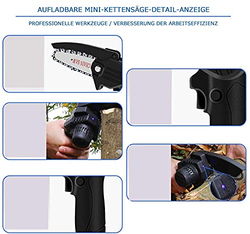 LUSTAR Kleiner Kettensägen-Akku Mit Akku Und Ladegerät, Kettensäge Mit 2 Akkus 4 Ketten Und Für Gartenbäume – Bild 5