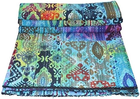 Yuvancrafts Hand Block Bagru Print Kantha Quilt Pure Cotton Traditional Print Queen Quilt Blanket Bedspreads Throw Gudari