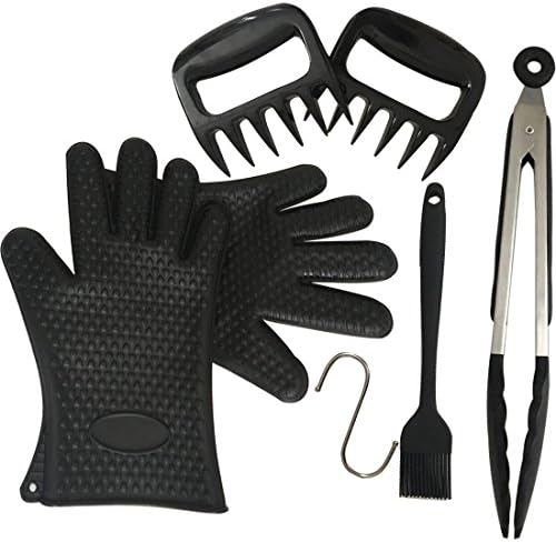 Silicone BBQ /Cooking Gloves - Meat Claws Kitchen Tongs Heat Resistant Grilling Oven Gloves Mitts Set Silicone Basting Brush -Waterproof Non-slip Grill Gloves for Cooking, Grilling, Baking, Barbecue