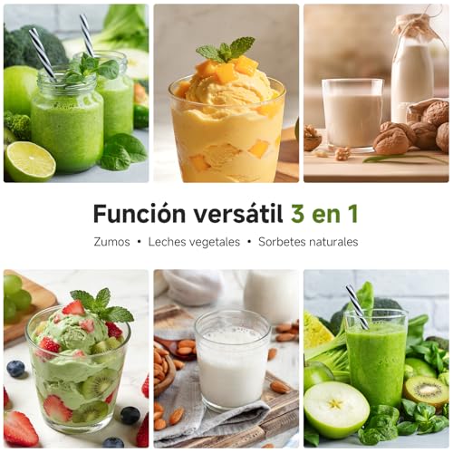 AMZCHEF Juice Extractor, Slow Juicer with XL Opening of 158MM, Capacity of 2.5L, Cold Pressed Blender for Whole Fruits and Vegetables, Stainless Body, Easy Assembly and Cleaning, Silver/Black