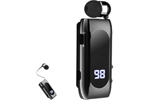 FASHIONLIVE Retractable Wireless Headset Headphone Stereo Earphone V5.0 Noise Cancelling Mic Clip on Earpiece Comfortable HandsFree Headset 20Hrs Talking Time Sports Business Trucker Driver Earbud