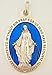 Silver Toned Base Blue Enamel Blessed Saint Mary Miraculous Medal, 1 3/4 Inch