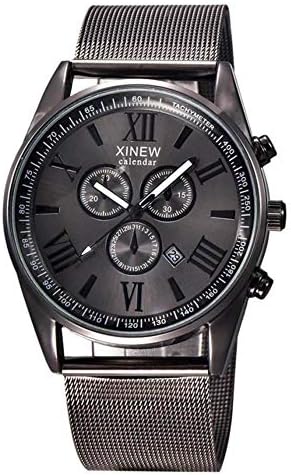 Men Watches New Luxury Multifunction Day Date Male Clock Analog Quartz Stainless Steel Mesh Wrist Watch